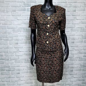 Vintage 90s Wrapper Womens S Black Abstract Geo Pattern Skirt &‎ Top Set